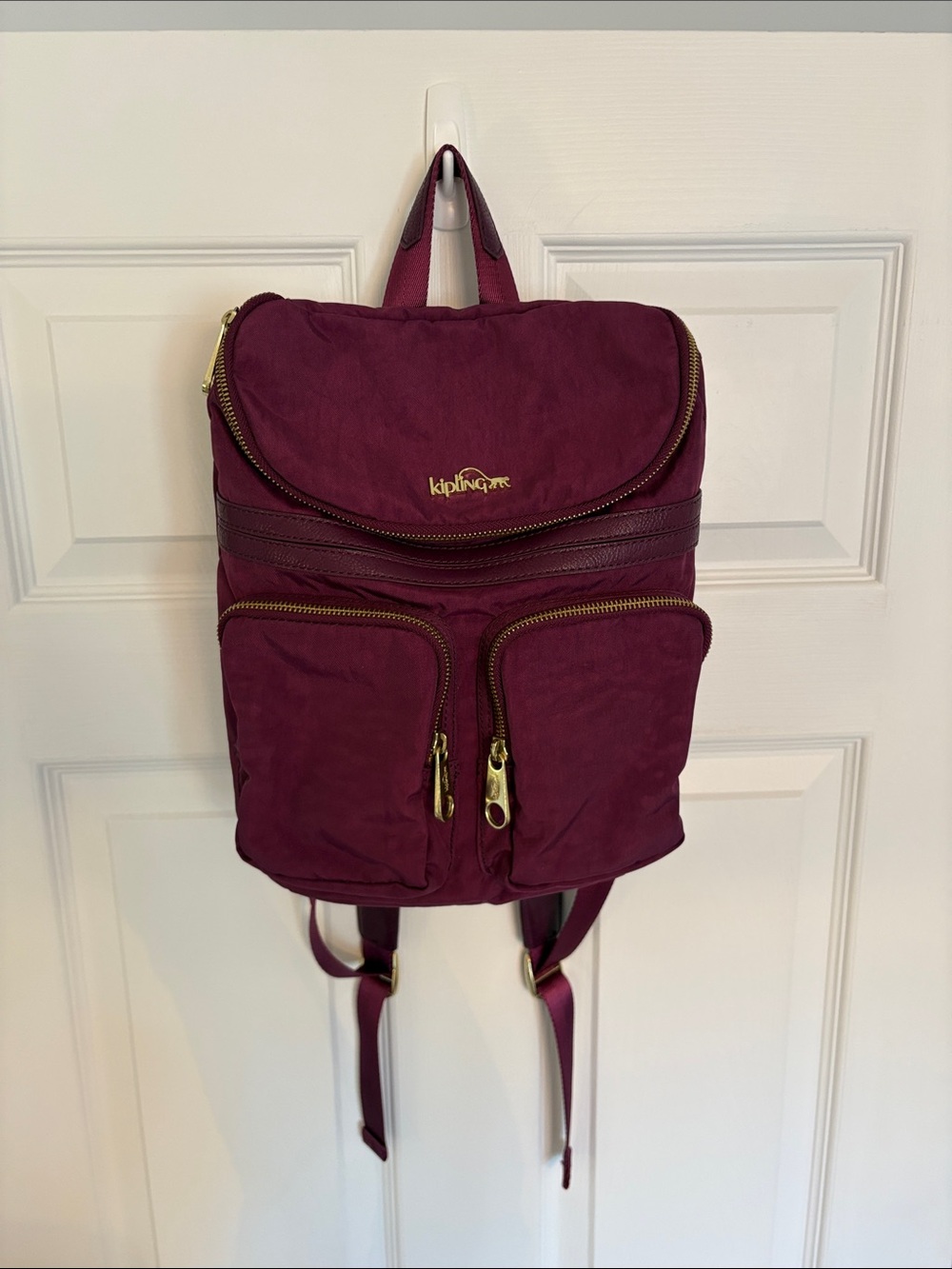 KIPLING Plum Purple Backpack with Gold Hardware